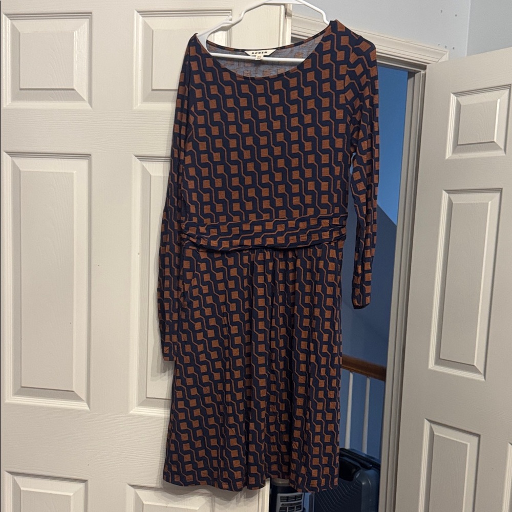 Boden Navy and Orange Long Sleeve Dress